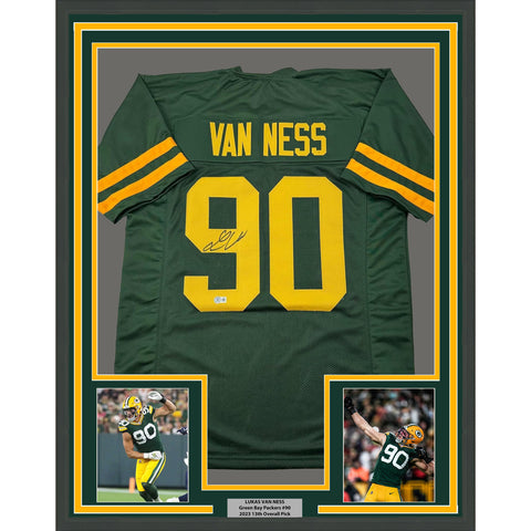 Framed Autographed/Signed Lukas Van Ness 33x42 Green Bay CR Jersey BAS COA
