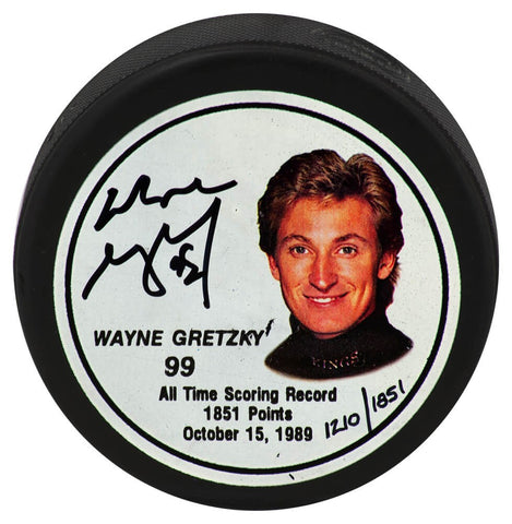 Wayne Gretzky Signed Kings Scoring Record LE #1210/1851 Hockey Puck - (PSA COA)