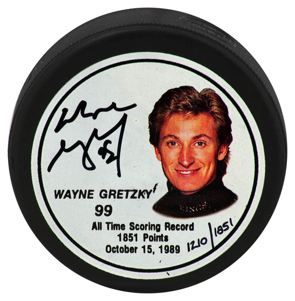 Wayne Gretzky Signed Kings Scoring Record LE #1210/1851 Hockey Puck - (PSA COA)