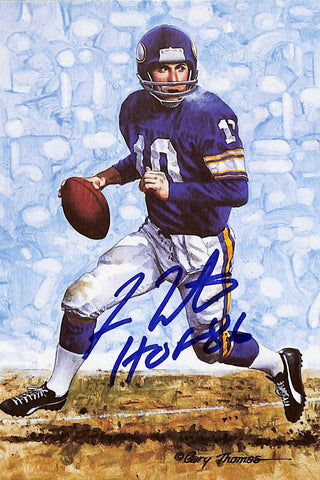 Fran Tarkenton Autographed Minnesota Vikings Goal Line Art Card DEN 44014