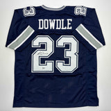 Autographed/Signed Rico Dowdle Dallas Blue Football Jersey Beckett BAS COA