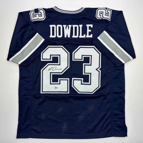 Autographed/Signed Rico Dowdle Dallas Blue Football Jersey Beckett BAS COA