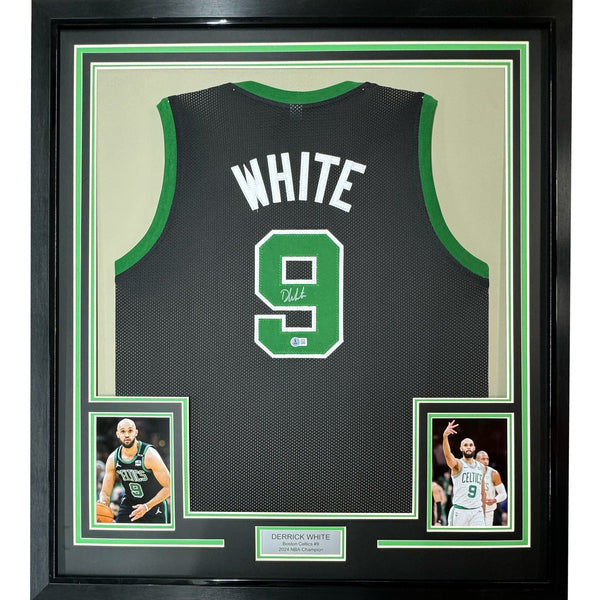 Framed Autographed/Signed Derrick White 35x39 Black Jersey BAS COA