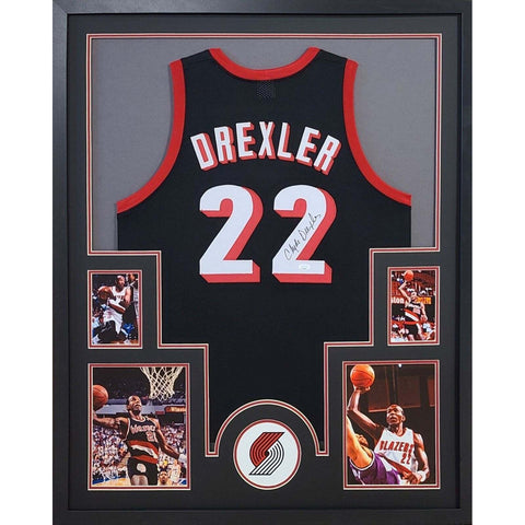 Clyde Drexler Autographed Signed Framed Portland Trailblazers Jersey JSA