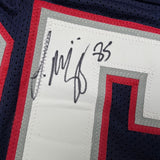 Autographed/Signed Jermaine Wiggins SB 36 Champs New England Blue Jersey JSA COA