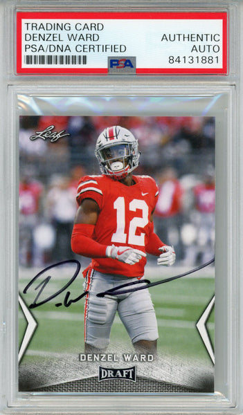 Denzel Ward Autographed/Signed 2018 Leaf Draft #17 Trading Card PSA Slab 43785