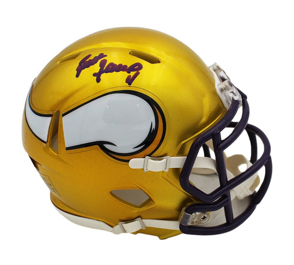 Brett Favre Signed Minnesota Vikings Speed Flash NFL Mini Helmet - Purple Ink