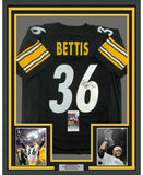 Framed Signed Jerome Bettis 35x39 Pittsburgh Black Jersey JSA COA