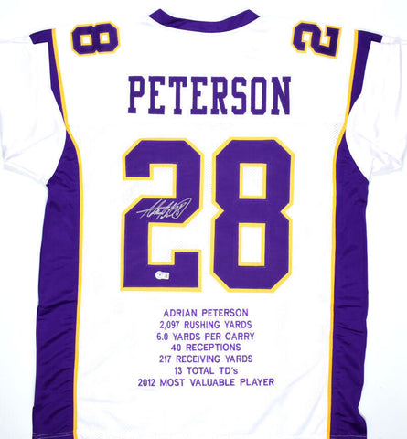Adrian Peterson Autographed White Pro Style Stat Jersey- Beckett W Hologram