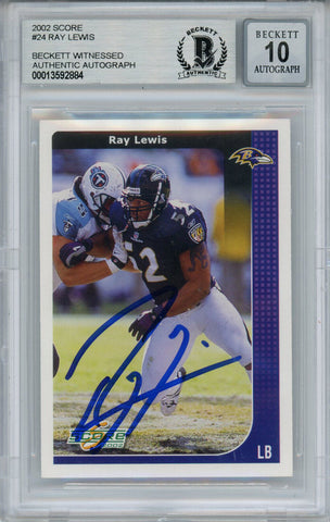 Ray Lewis Autographed 2002 Score #24 Trading Card Beckett 10 Slab 35227