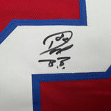 Framed Autographed/Signed Don Beebe 35x39 Buffalo Red Jersey JSA COA