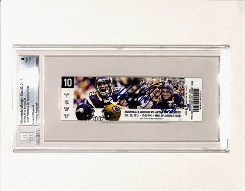Adrian Peterson Signed Vikings 12/30/12 2097 Yds Slab Ticket Beckett 43403