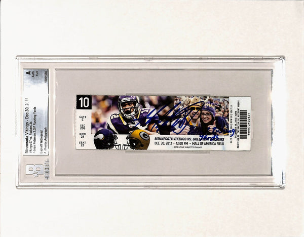 Adrian Peterson Signed Vikings 12/30/12 2097 Yds Slab Ticket Beckett 43403