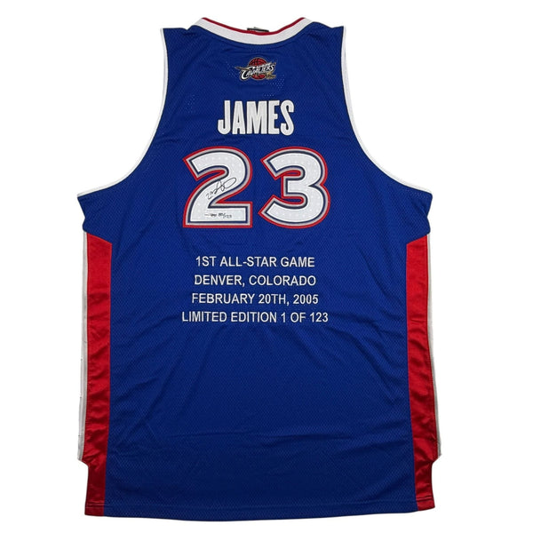 Autographed/Signed LeBron James ASG Stat LE/123 Jersey Upper Deck UDA COA