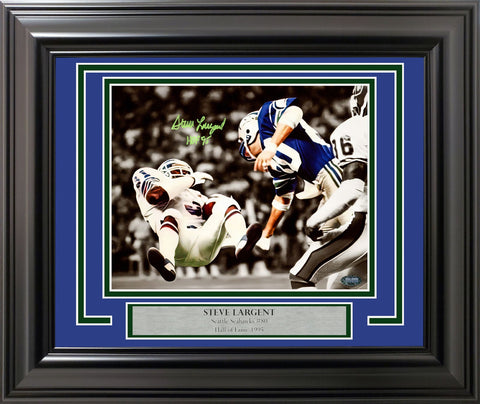 STEVE LARGENT AUTOGRAPHED FRAMED 8X10 PHOTO SEAHAWKS "HOF 95" MCS HOLO 212656
