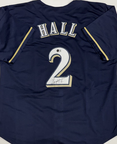 BILL HALL Signed Custom Replica Brewers Navy Jersey AUTO - BAS