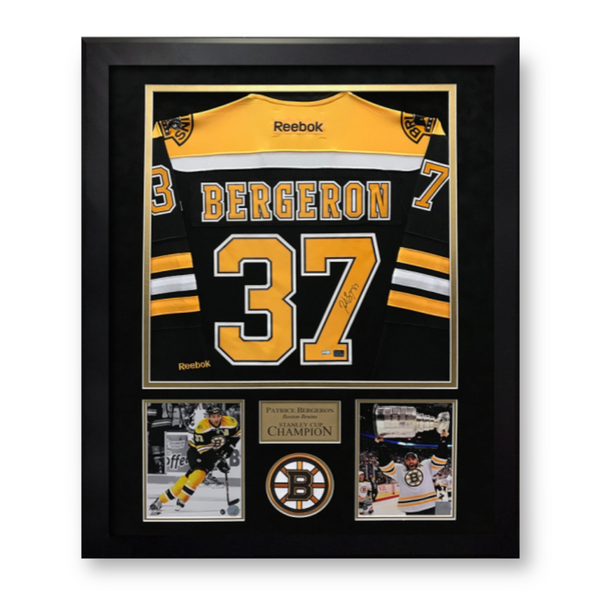 FRAMED Signed PATRIC BERGERON 33x42 Boston Bruins Jersey JSA COA