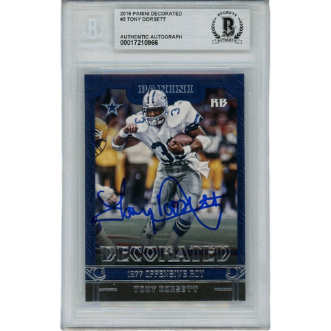 Tony Dorsett Autographed 2016 Panini 2 Slabbed Trading Card Beckett 45928