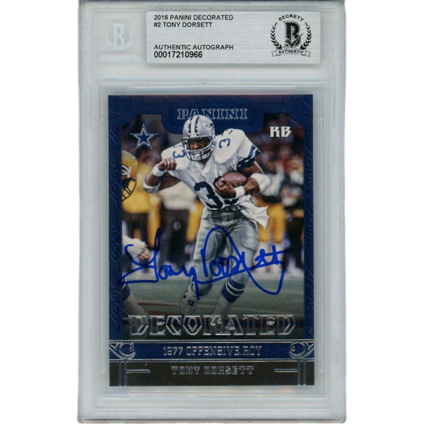 Tony Dorsett Autographed 2016 Panini 2 Slabbed Trading Card Beckett 45928