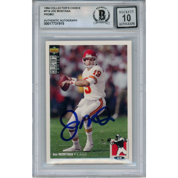 Joe Montana Autographed 1994 Upper Deck #19 Slab Trading Card Beckett 49907