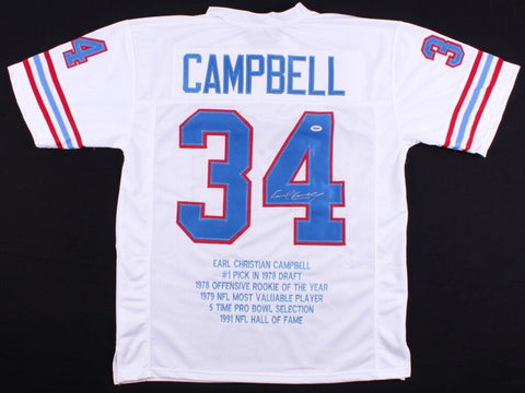 Earl Campbell Signed Houston Oilers Career Stat Jersey (PSA COA) 5xPro Bowl R.B.