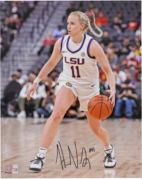 Hailey Van Lith LSU Tigers Signed 16" x 20" White Jersey Dribbling Photo