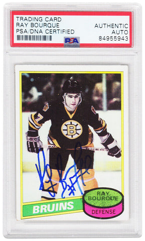 Ray Bourque Signed Bruins 1980 Topps Rookie Card #140 - (PSA Encapsulated)