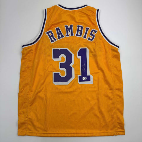 Autographed/Signed Kurt Rambis Los Angeles LA Yellow Jersey Beckett BAS COA