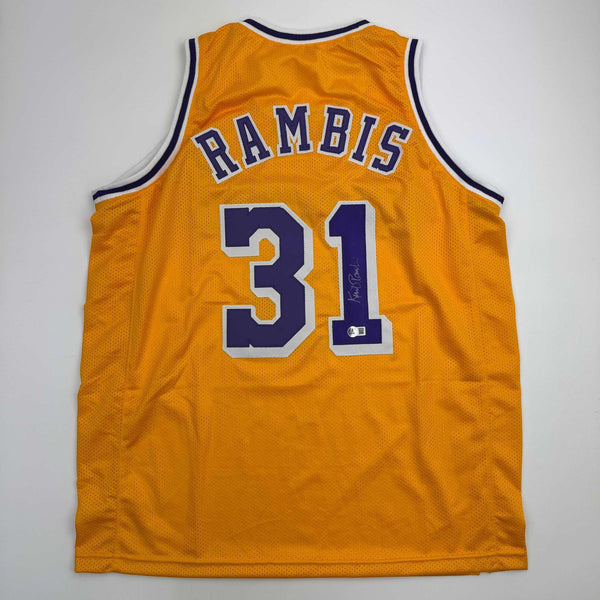 Autographed/Signed Kurt Rambis Los Angeles LA Yellow Jersey Beckett BAS COA