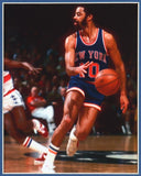 Walt Frazier Signed 35"x43" Framed New York Knicks Jersey (Beckett) 2xNBA Champ