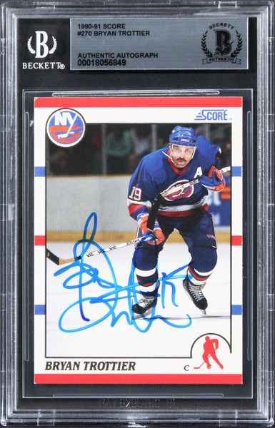 Islanders Bryan Trottier Authentic Signed 1990 Score #270 Card BAS Slabbed