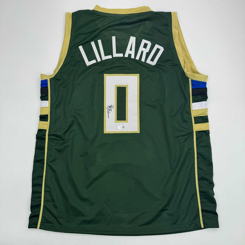 Autographed/Signed Damian Lillard Milwaukee Green Basketball Jersey BAS COA #2