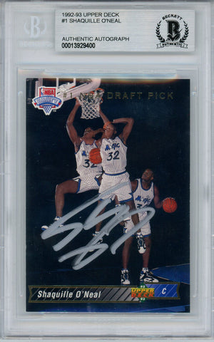 Shaquille O'Neal Autographed 1992 Upper Deck #1 Rookie Card Beckett Slab 33854