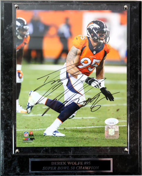 Derek Wolfe Autographed Denver Broncos 8x10 Photo with Plaque JSA COA