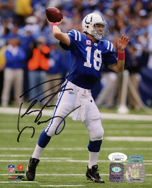 Peyton Manning Signed Colts Blue Jersey Alone With Football 8x10 Photo - JSA COA