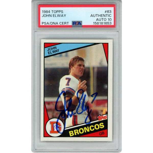 John Elway Autographed/Signed Denver Broncos Trading Card 84 Topps #63 PSA 55235