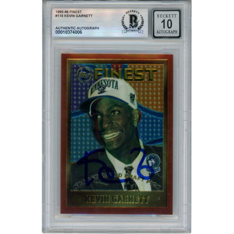Kevin Garnett Autographed 95-96 Topps Finest #115 Trading Card Beckett 50884