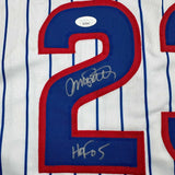 Framed Autographed/Signed Ryne Sandberg 35x39 HOF 05 Pinstripe Jersey JSA COA