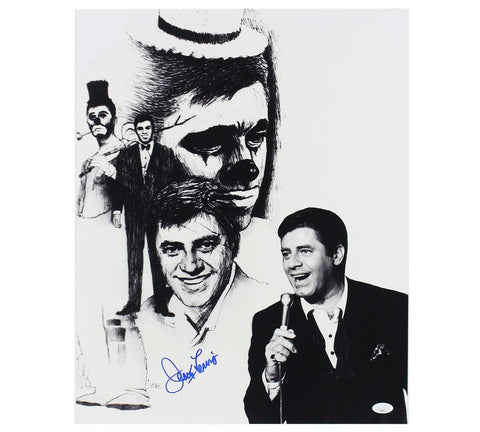 Jerry Lewis Signed Unframed 16x20 Black and White Clown Face Photo