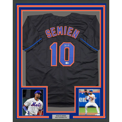Framed Autographed/Signed Marcus Semien 35x39 New York Black Jersey BAS COA