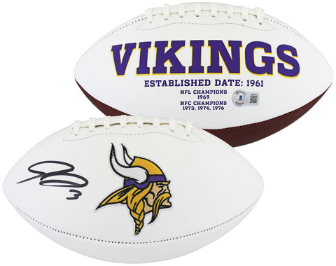 Vikings Jordan Addison Signed Rawlings White Panel Logo Football BAS Witnessed