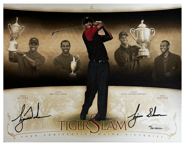 Tiger Woods Autographed "Tiger Slam" 16" x 20" Stretched Canvas UDA LE 50