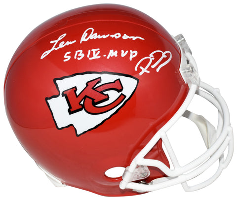 PATRICK MAHOMES & LEN DAWSON SIGNED KANSAS CITY CHIEFS FULL SIZE HELMET BECKETT