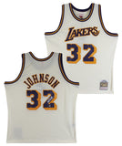 Lakers Magic Johnson Signed Cream 1984-85 M&N HWC Swingman Jersey BAS Witnessed