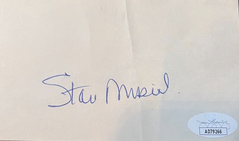 Stan Musial Autographed 3x5 Signed Index Card JSA COA