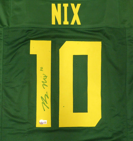 Oregon Ducks Bo Nix Autographed Signed Green Jersey Beckett BAS QR #BH52787