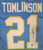 LADAINIAN TOMLINSON SIGNED AUTOGRAPHED PRO STYLE XL CUSTOM STAT JERSEY BECKETT
