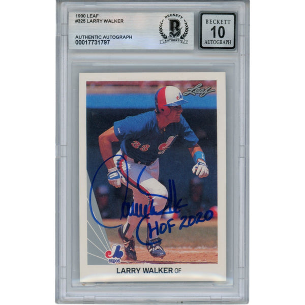 Larry Walker Signed Montreal Expos 1990 Leaf #325 HOF Card 10 Auto Beckett 47375