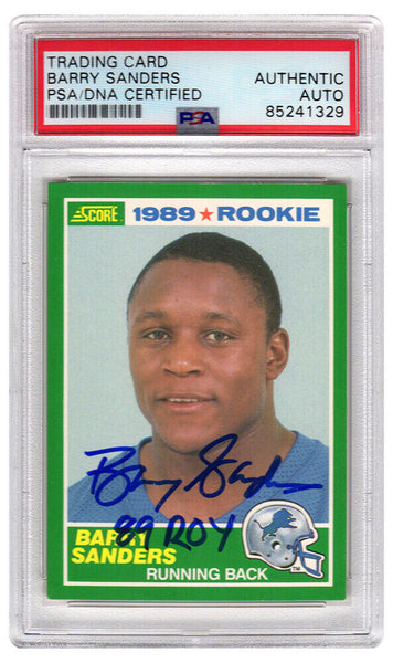 Barry Sanders Signed Lions 1989 Score Rookie Card #257 w/ROY -(PSA Encapsulated)