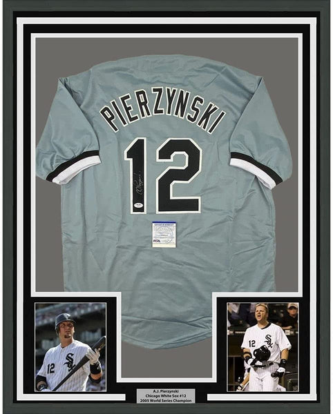 FRAMED Autographed/Signed AJ A.J. PIERZYNSKI 35x39 Grey Jersey PSA COA